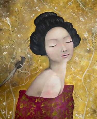 Pintura intitulada "Geisha Garden" por Daniela Nocito, Obras de arte originais, Óleo Montado em Armação em madeira