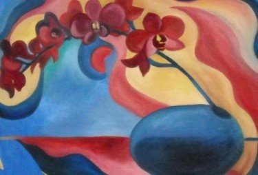 Painting titled "Blue Orchid" by Daniela Safrankova, Original Artwork, Oil