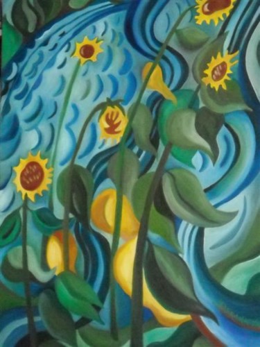 Painting titled "Sunflowers in the W…" by Daniela Safrankova, Original Artwork, Oil