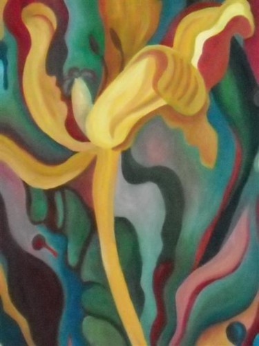 Painting titled "Tulip in the Weeds" by Daniela Safrankova, Original Artwork, Oil