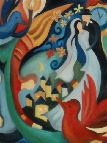 Painting titled "After Chagall I" by Daniela Safrankova, Original Artwork, Oil