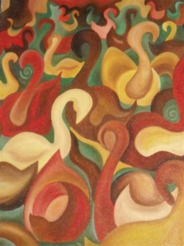Painting titled "Ducks and Swans" by Daniela Safrankova, Original Artwork, Oil