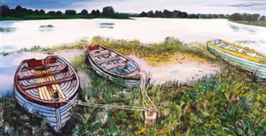 Peinture intitulée "La barque" par Kévin Blot, Œuvre d'art originale, Huile