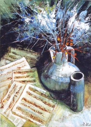 Painting titled "Pots et fleurs" by Kévin Blot, Original Artwork, Oil