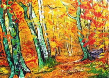 Peinture intitulée "Sous-bois d'automne" par Kévin Blot, Œuvre d'art originale, Huile