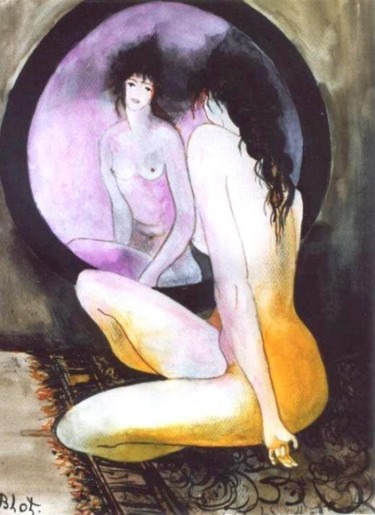 Peinture intitulée "Nu au miroir" par Kévin Blot, Œuvre d'art originale, Huile