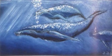 Peinture intitulée "Baleines à bosses" par Kévin Blot, Œuvre d'art originale, Huile