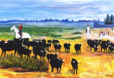 Peinture intitulée "Les jeunes taureaux…" par Kévin Blot, Œuvre d'art originale, Huile