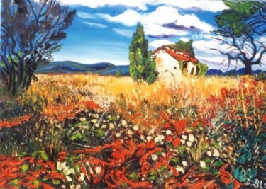 Painting titled "Reflets de Provence" by Kévin Blot, Original Artwork, Oil