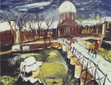 Peinture intitulée "Neige au pont des A…" par Kévin Blot, Œuvre d'art originale