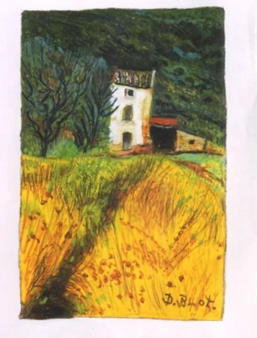 Painting titled "La maison isolée" by Kévin Blot, Original Artwork, Oil