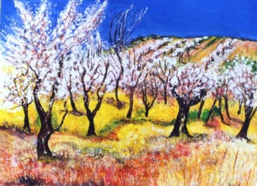 Painting titled "Les arbres fleuris" by Kévin Blot, Original Artwork, Oil