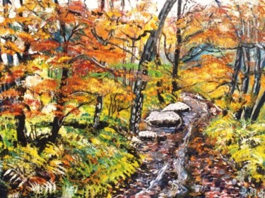 Painting titled "Chemin en forêt de…" by Kévin Blot, Original Artwork, Oil