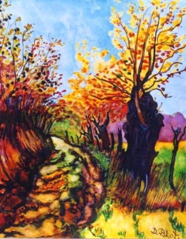 Peinture intitulée "Le chemin creux" par Kévin Blot, Œuvre d'art originale, Huile