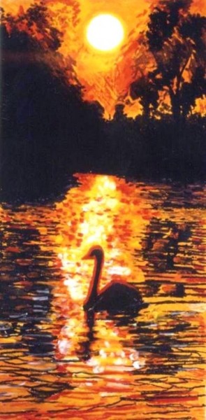 Peinture intitulée "Cygne le soir" par Kévin Blot, Œuvre d'art originale, Huile