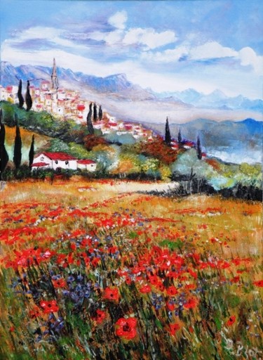 Painting titled "Champs de Provence" by Kévin Blot, Original Artwork, Oil