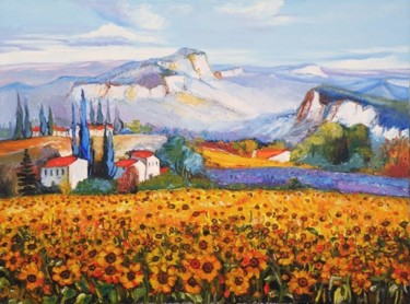 Painting titled "Les tournesols" by Kévin Blot, Original Artwork, Oil