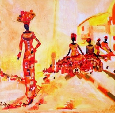 Peinture intitulée "Marché à Otnitsha" par Kévin Blot, Œuvre d'art originale, Huile