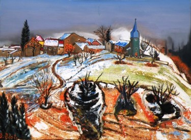 Painting titled "Village Bouchoux au…" by Kévin Blot, Original Artwork, Other
