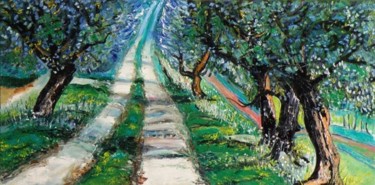 Painting titled "Le chemin parmi les…" by Kévin Blot, Original Artwork, Oil