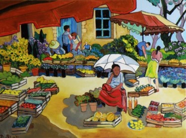 Peinture intitulée "Femmes au marché" par Kévin Blot, Œuvre d'art originale, Huile