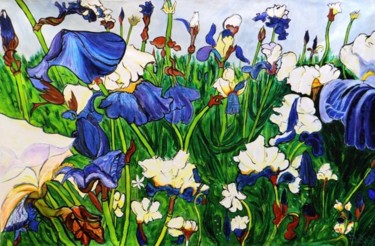 Peinture intitulée "Les iris de Bretagne" par Kévin Blot, Œuvre d'art originale, Huile