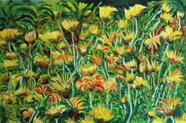 Peinture intitulée "Les petits dahlias" par Kévin Blot, Œuvre d'art originale, Huile