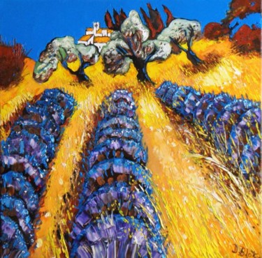 Peinture intitulée "Lavandes et oliviers" par Kévin Blot, Œuvre d'art originale, Huile