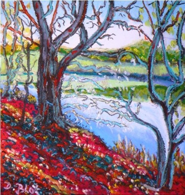 Painting titled "L'arbre et l'eau" by Kévin Blot, Original Artwork, Oil
