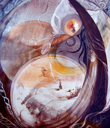 Peinture intitulée ""Naissance de L'Ois…" par Danielb, Œuvre d'art originale, Huile