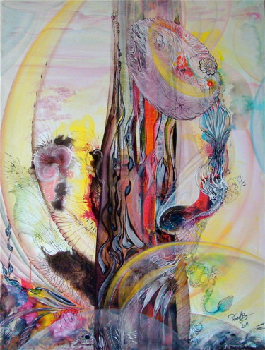 Peinture intitulée "L'Oeuf de la Méduse" par Danielb, Œuvre d'art originale, Huile