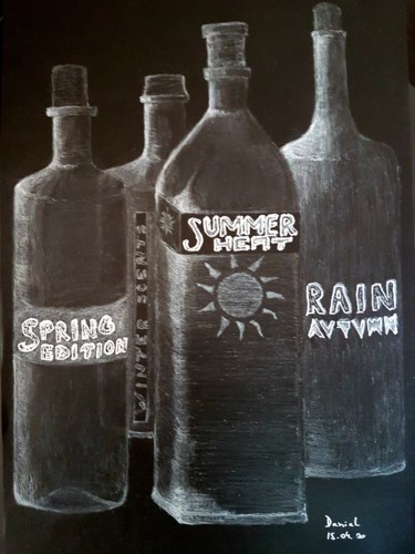 Drawing titled "All-Seasons Drinks" by Daniel Darie, Original Artwork, Pencil