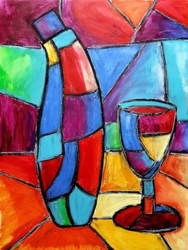 Painting titled "Wine set (still lif…" by Daniel Darie, Original Artwork, Pastel