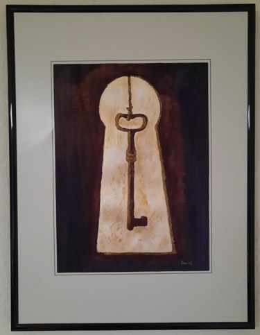 Painting titled "The Key, metallic w…" by Daniel Darie, Original Artwork, Watercolor