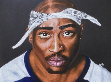 Painting titled "2Pac" by Daniele Battaglia, Original Artwork, Pastel