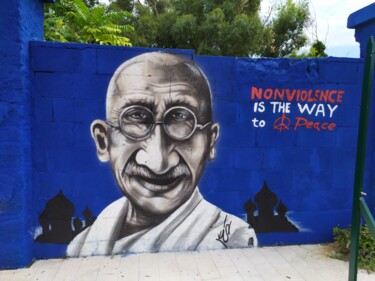 Malarstwo zatytułowany „Gandhi” autorstwa Daniele Battaglia, Oryginalna praca, Farba w spray'u