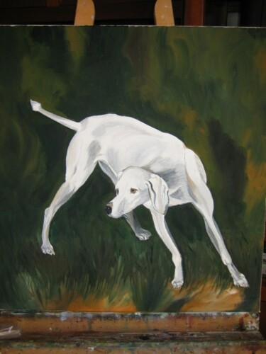 Painting titled "chien blanc" by Daniele Calendini, Original Artwork