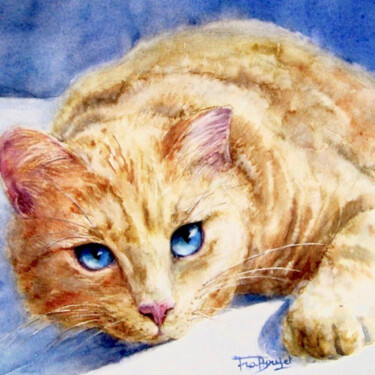 Painting titled "Le chat roux aux ye…" by Danièle Fraboulet, Original Artwork, Watercolor