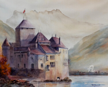 Malerei mit dem Titel "Le château de Chill…" von Danièle Fraboulet, Original-Kunstwerk, Aquarell