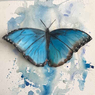 Peinture intitulée "Papillon Morpho" par Danièle Fraboulet, Œuvre d'art originale, Aquarelle