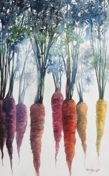 Peinture intitulée "Les carottes" par Danièle Fraboulet, Œuvre d'art originale, Aquarelle