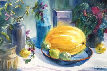 Peinture intitulée "Le melon Canari" par Danièle Fraboulet, Œuvre d'art originale, Aquarelle