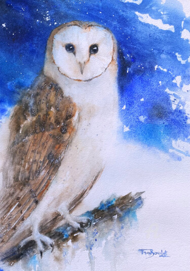 Painting titled "Barn Owl - Chouette…" by Danièle Fraboulet, Original Artwork, Watercolor