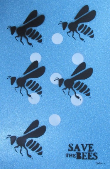 Pintura intitulada "Save the Bees celes…" por Daniele Fratini, Obras de arte originais, Tinta spray