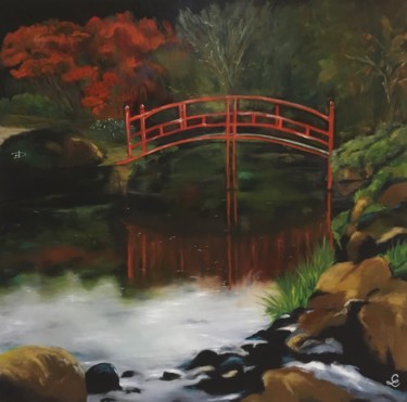 Peinture intitulée "Jardin japonais" par Danièle Hochet, Œuvre d'art originale, Huile