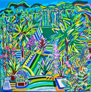 Painting titled "Le jardin aux Campa…" by Daniele Jasselin, Original Artwork, Acrylic Mounted on Wood Stretcher frame