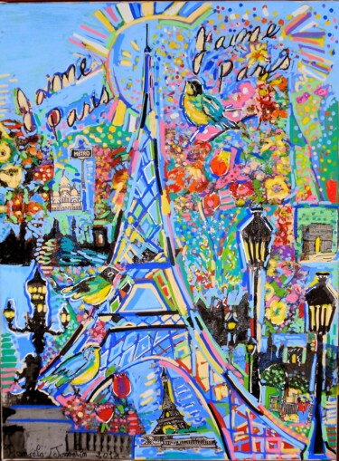 Картина под названием "Paris je t'aime" - Daniele Jasselin, Подлинное произведение искусства, Акрил Установлен на Деревянная…
