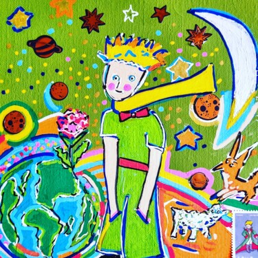 Painting titled "Le petit Prince." by Daniele Jasselin, Original Artwork, Acrylic Mounted on Wood Stretcher frame
