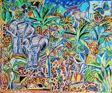 Ζωγραφική με τίτλο "Out of Africa." από Daniele Jasselin, Αυθεντικά έργα τέχνης, Ακρυλικό Τοποθετήθηκε στο Ξύλινο φορείο σκε…