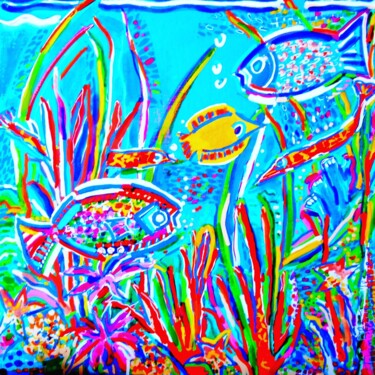 Painting titled "Féerie Aquatique." by Daniele Jasselin, Original Artwork, Acrylic Mounted on Wood Stretcher frame